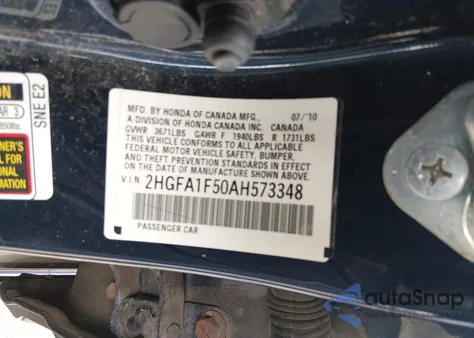 2010 Honda Civic Lx z USA, uszkodzony, nr VIN 2HGFA1F50AH573348